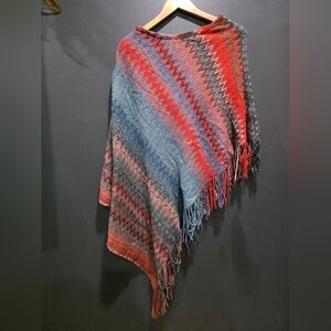 Colorful Chevron Poncho Arylic Asymmetrical Hem Fringe Charlotte Daniel OS